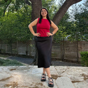 Satin Midi Skirt - Black