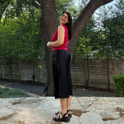 Satin Midi Skirt - Black